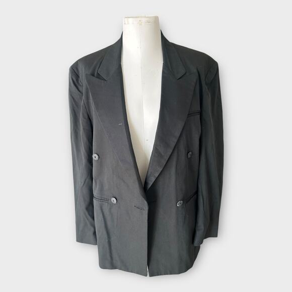 Vintage 90s Black Double Breasted Blazer Women's RPM Next Wave Preppy Academia M - Picture 2 of 11